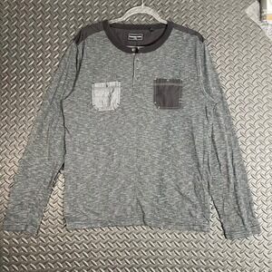 Sovereign Code Gray Long Sleeve Henley Shirt Casual Wear Men's Size Large‎